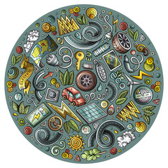 Colorful vector set of Electric cars cartoon doodle objects