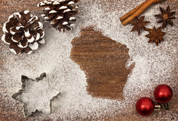 Festive motif of flour in the shape of Wisconsin (series)