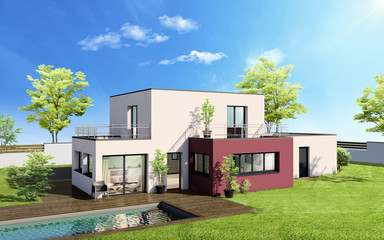Fototapeta na wymiar External view of a contemporary house with pool