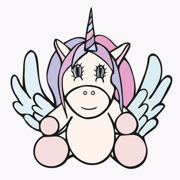 Unicorn drawing cute icon, for magical poster stock illustration