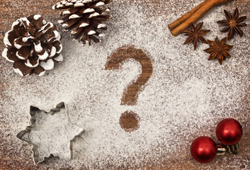 Festive motif of flour in the shape of a question mark (series)