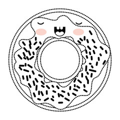 kawaii donut with cream and sparks in black dotted silhouette