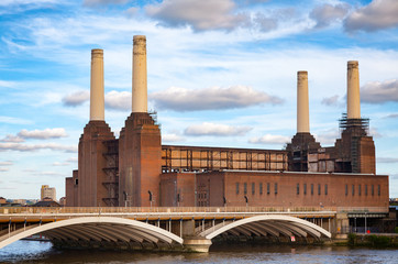 Abandonded Battersea Power Station and Grosvenor Bridge over the River Thames in South West London England in 2013 © Dmitry Naumov