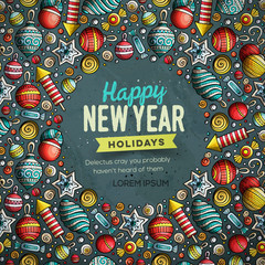 Cartoon vector doodles Merry Christmas and New Year card design