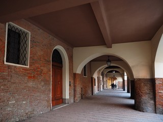 Fototapeta premium Ferrara, Italy. Medieval porticoes.