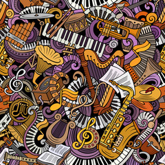 Cartoon cute doodles Classical music seamless pattern