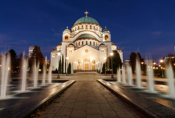 St. Sava cathedral at sunset blue hour