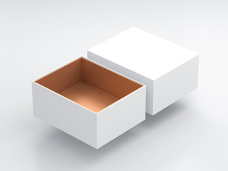 White Box Mockup with open cover and golden cardboard inside, 3d rendering