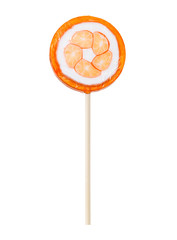 Orange lollipop isolated on white