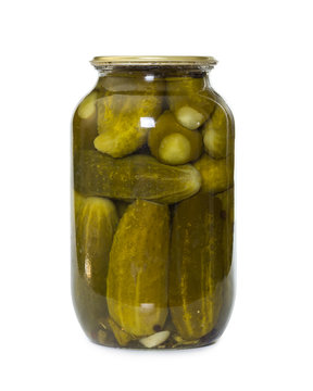 Pickled cucumbers in glass jar