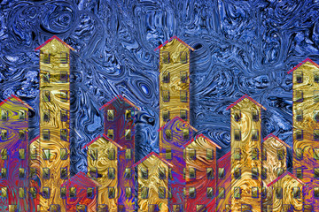 Public housing concept image with an urban skyline painted on a abstract background - I'm the copyright owner of the graffiti images used in this picture