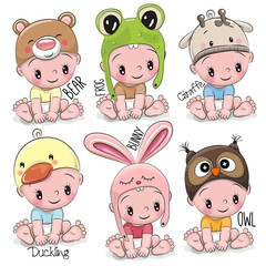 Set of Cute Cartoon Babies