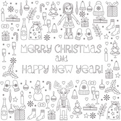 Christmas doodle icons vector set