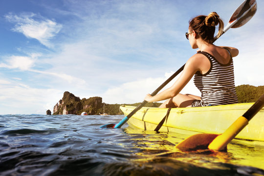 Travel sea kayaking canoeing concept