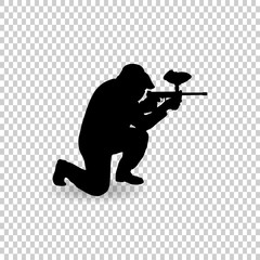 Paintball player icon in outline style isolated on white background. Paintball symbol stock vector illustration.