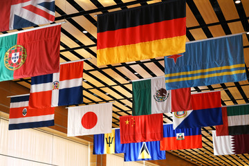 hanging flags of multi nations