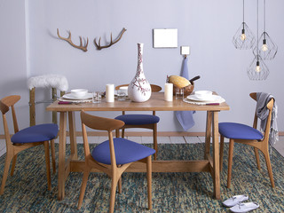 purple tones dining room interior concept