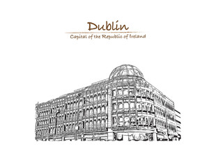 Hand drawn sketch of Stephen's Green Shopping Center Dublin, Ireland in vector illustration. - Powered by Adobe