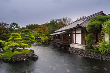 Fototapeta na wymiar HIMEJI,JAPAN - October 22, 2017 Beautiful Japanese garden in autumn