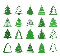 A set of Christmas trees isolated on a white background. Flat element of design.
