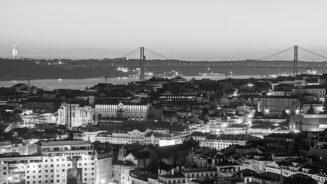 Cityscape of Lisbon, Portugal, at sunset