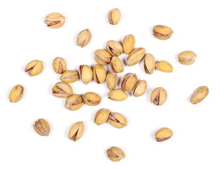 Pistachios isolated on white background, top view