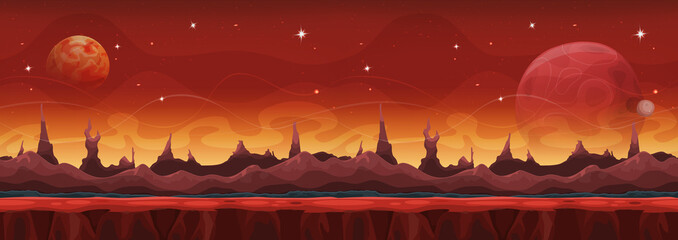 Fantasy Wide Sci-fi Martian Background For Ui Game