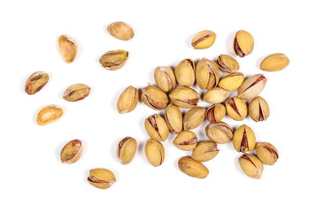 Pistachios isolated on white background, top view