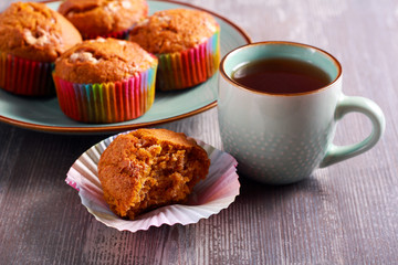 Pumpkin muffins and cup of tea