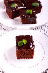 Chocolate cake with chocolate glaze sliced