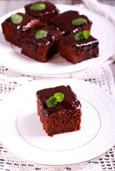 Chocolate cake with chocolate glaze sliced