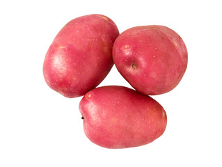 Potatoes isolated on white. Pile of red potatoes.