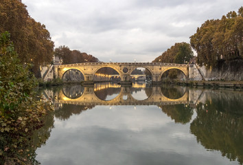 Rome (Italy) - The Tiber river and the monumental Lungotevere. Here in particular the Ponte Sisto bridge