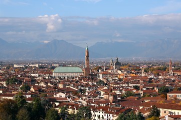 Fototapeta na wymiar Wide panoramic view of VICENZA city in Northen Italy and the fam