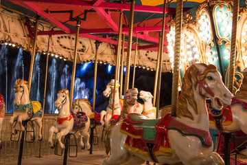 Park horse carousel ride, ferris wheel kids old attraction