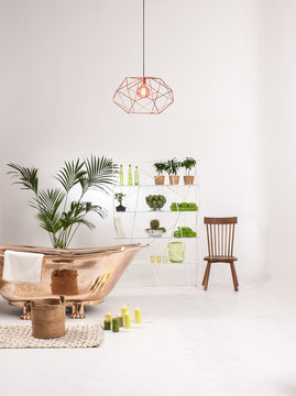 new natural wood furniture white wall decor, modern lamp