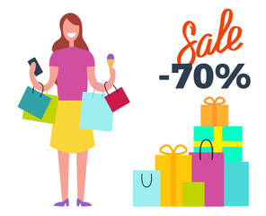 Sale -70 Woman Full of Joy Vector Illustration