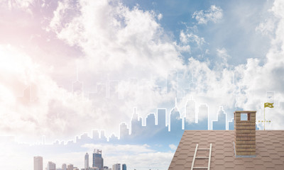 Fototapeta premium Concept of real estate and construction with drawn silhouette on big city background