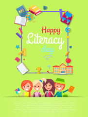 Obraz premium Happy Literacy Day Postcard Vector Illustration