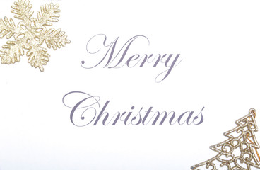Naklejka na ściany i meble Text merry christmas on paper with gold decoration