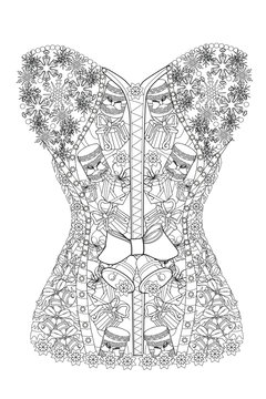 recommend clip art: Coloring  page for adults. Christmas corset. Art Therapy. Line art illustration.