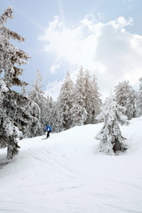 Fototapeta na wymiar Beautiful snowy sunshine winter landscape in the mountains