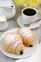 Morning coffee cup croissant