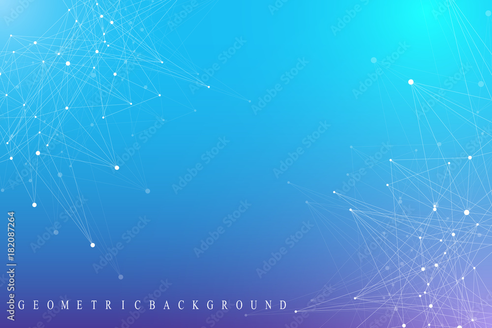 Poster Big data complex. Graphic abstract background communication. Perspective backdrop of depth. Minimal array with compounds lines and dots. Digital data visualization. Vector illustration Big data.