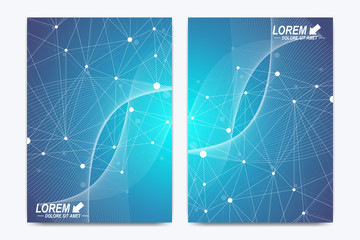 Modern vector template for brochure, Leaflet, flyer, advert, cover, catalog, magazine or annual report. Business, science, medical design. Scientific cybernetic dots. Lines plexus. Card surface