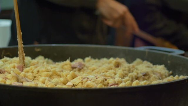Potatoes and cabbage traditional street Czech food.