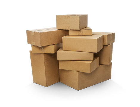 Different cardboard boxes on white background, included clipping path