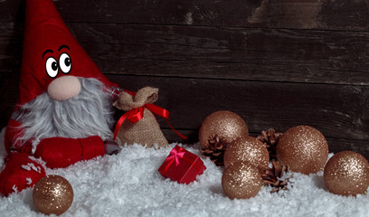 Christmas scene with decoration and snow.