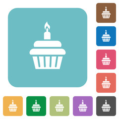 Birthday cupcake rounded square flat icons