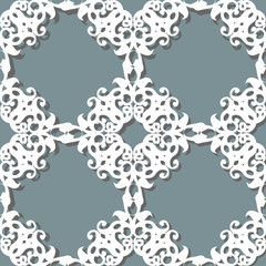 Seamless pattern patchwork of white plates, ornaments. Can be used for wallpapers, surface textures, textiles, coatings, etc.